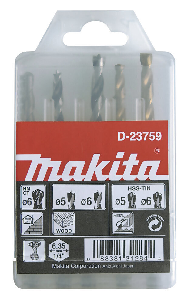 Puuride komplekt 1/4" Makita D-23759, 5 tk цена и информация | Käsitööriistad | hansapost.ee