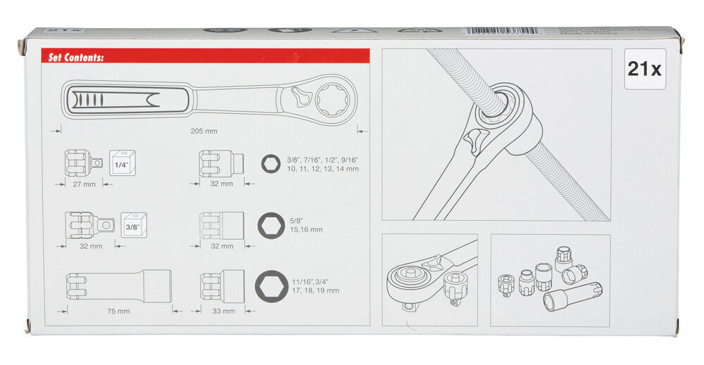 Padrunvõtmete komplekt Makita B-65604, 21 tk цена и информация | Käsitööriistad | hansapost.ee