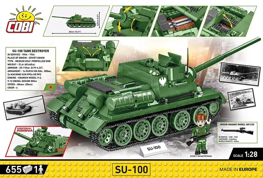 Konstruktor tank Cobi SU-100, 655 tk. цена и информация | Klotsid ja konstruktorid | hansapost.ee