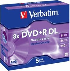 Matrix DVD+R DL Verbatim 8,5 GB Double Layer 8x AZO, 5 ühikut, Jewel hind ja info | Vinüülplaadid, CD, DVD | hansapost.ee