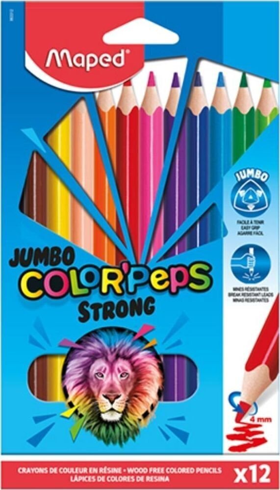 Värvipliiatsid Kaardistatud Colorpeps Strong Jumbo, 12 värvi. цена и информация | Kunstitarbed, voolimise tarvikud | hansapost.ee