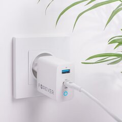 Forever TC-06-45AC GaN PD QC charger 1x USB-C 1x USB 45W white цена и информация | Зарядные устройства для телефонов | hansapost.ee