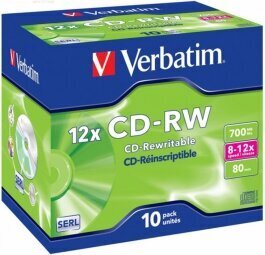 Matrices CD-RW SERL Verbatim 700MB 10x-12x 10 Pack Jewel цена и информация | Vinüülplaadid, CD, DVD | hansapost.ee