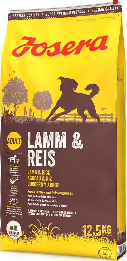Josera erineva aktiivsusega koertele Lamb&Rice, 12,5 kg цена и информация | Koerte kuivtoit ja krõbinad | hansapost.ee