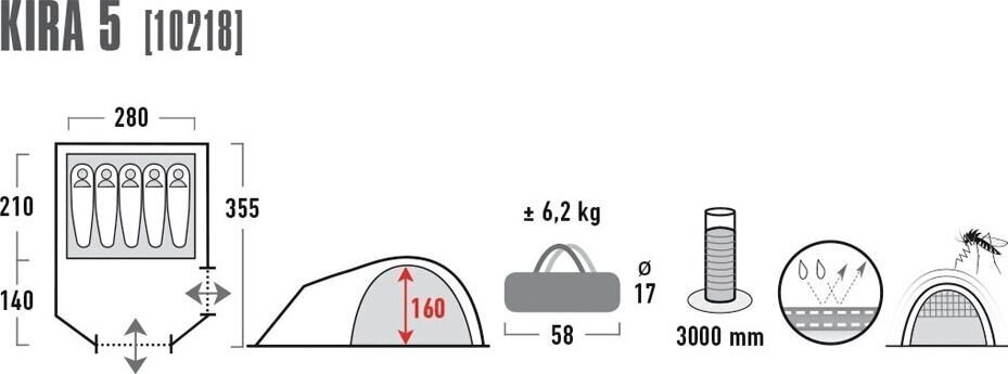 Telk High Peak Kira 5, hall hind ja info | Telgid | hansapost.ee