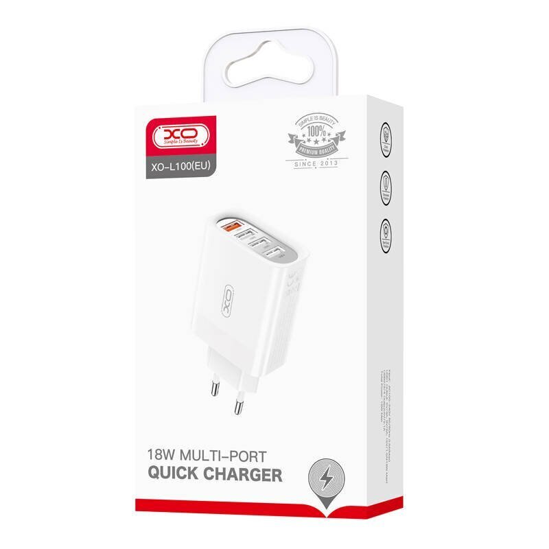 Wall Charger XO L100 USB QC 3.0 + 3x USB 2.4A (white) цена и информация | Laadijad mobiiltelefonidele | hansapost.ee