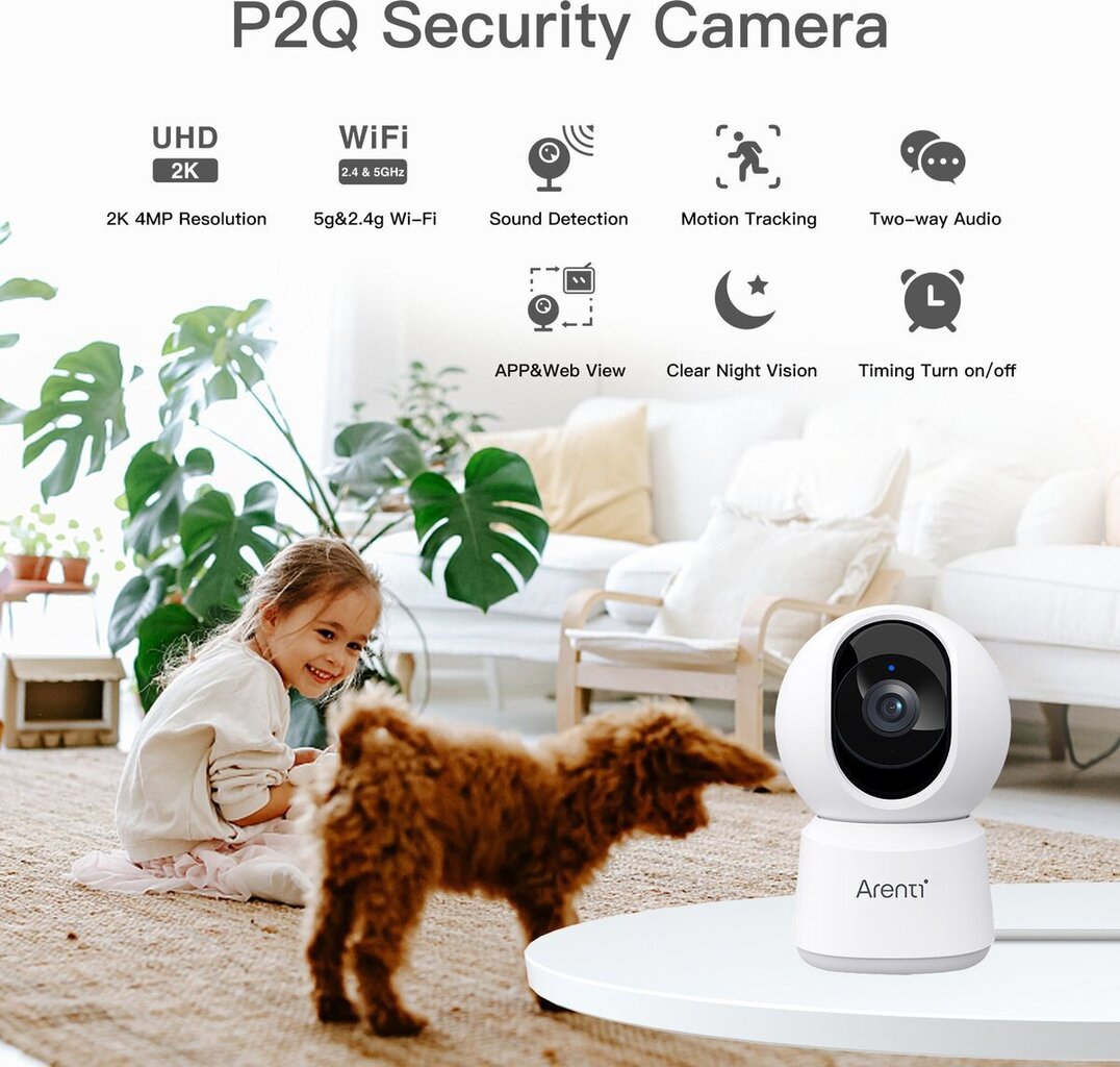 Arenti turvakaamera P2Q 4MP UHD Pan-Tilt WiFi Indoor цена и информация | Valvekaamerad | hansapost.ee