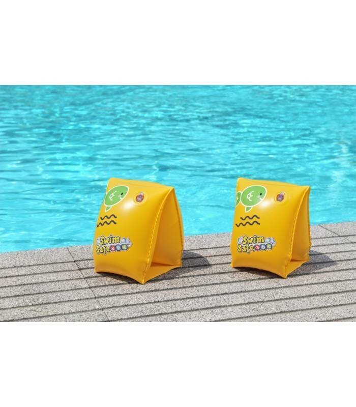 Täispuhutavad ujumiskätised Bestway Swim Safe, 25x15 cm, kollane цена и информация | Täispuhutavad veemänguasjad ja ujumistarbed | hansapost.ee