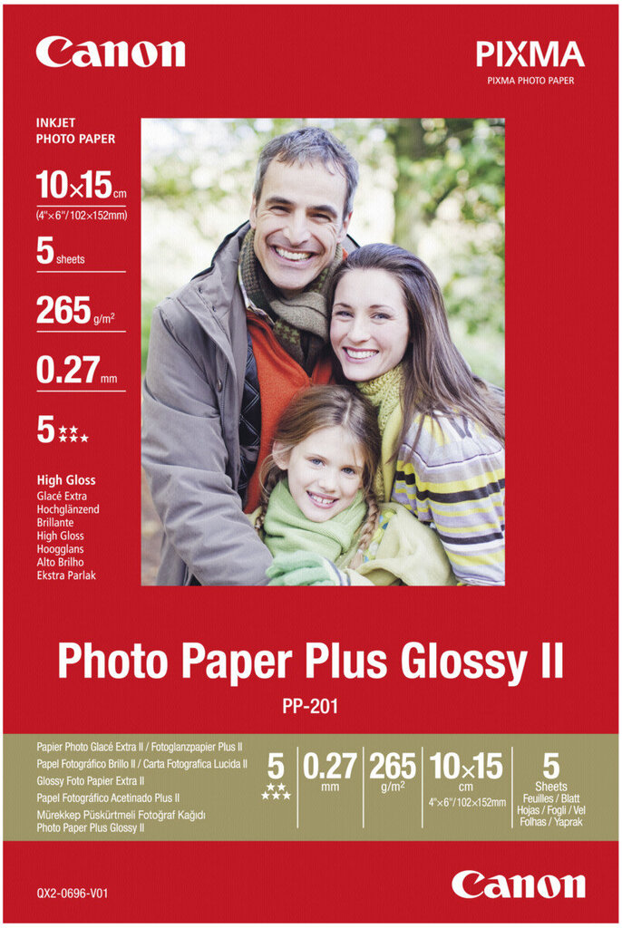 Canon fotopaber PP-201 10x15 Glossy II 275g 5 lehte цена и информация | Kirjatarvikud | hansapost.ee