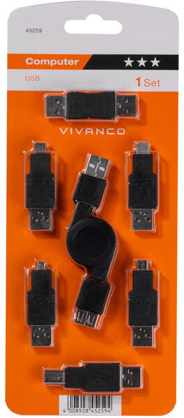 Vivanco adapterite komplekt USB 6tk (45259) цена и информация | USB adapterid ja jagajad | hansapost.ee