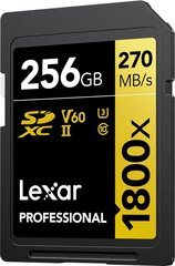 Lexar карта памяти SDXC 256GB Professional 1800x UHS-II U3 V60 цена и информация | Карты памяти для фотоаппаратов, камер | hansapost.ee