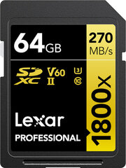 Lexar mälukaart SDXC 64GB Professional 1800x UHS-II U3 V60 hind ja info | Fotoaparaatide mälukaardid | hansapost.ee