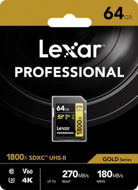 Lexar mälukaart SDXC 64GB Professional 1800x UHS-II U3 V60 price and information | Fotoaparaatide mälukaardid | hansapost.ee