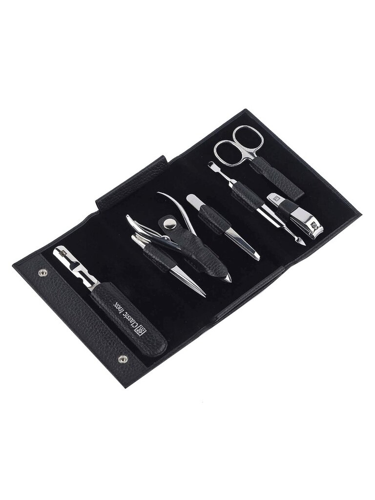 Maniküüri komplekt Zwilling Classic Inox 7pc Leather Snap Fastener Case Black Matte hind ja info | Maniküüri ja pediküüri tarvikud | hansapost.ee