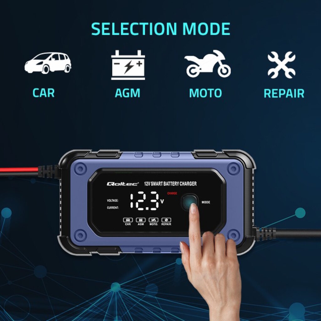 Qoltec Smart akulaadija 12V/6A, LCD, 4 režiimi hind ja info | Auto akulaadijad | hansapost.ee