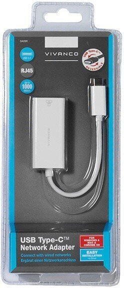 Adapter USB-C Vivanco LAN, valge цена и информация | USB adapterid ja jagajad | hansapost.ee