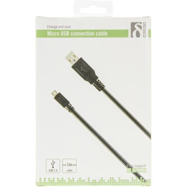 Deltaco MICRO-101, USB A, USB Micro B, 1m hind ja info | Mobiiltelefonide kaablid | hansapost.ee