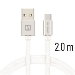 Swissten Textile Universal Quick Charge 3.1 USB-C Data and Charging Cable 2m Silver hind ja info | Mobiiltelefonide kaablid | hansapost.ee