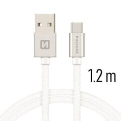 Swissten Textile Universal Quick Charge 3.1 USB-C Data and Charging Cable 1.2m Silver price and information | Mobiiltelefonide kaablid | hansapost.ee