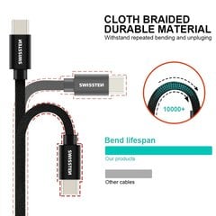 Swissten Textile Universal Quick Charge 3.1 USB-C Data and Charging Cable 1.2m Silver price and information | Mobiiltelefonide kaablid | hansapost.ee