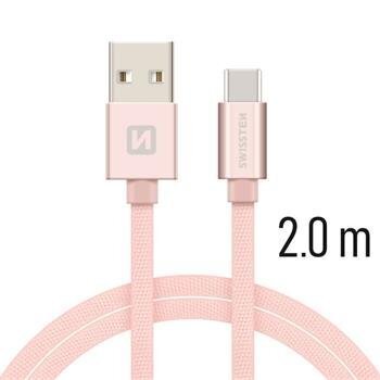 Swissten Textile Universal Quick Charge 3.1 USB-C Data and Charging Cable 2m Rose Gold цена и информация | Mobiiltelefonide kaablid | hansapost.ee
