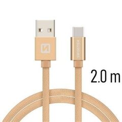 Swissten Textile Universal Quick Charge 3.1 USB-C Data and Charging Cable 2m Gold hind ja info | Mobiiltelefonide kaablid | hansapost.ee