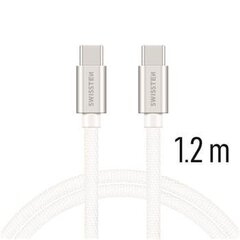 Swissten Textile Universal Quick Charge 3.0 USB-C to USB-C Data and Charging Cable 1.2m Silver hind ja info | Mobiiltelefonide kaablid | hansapost.ee