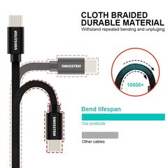 Swissten Textile Universal Quick Charge 3.0 USB-C to USB-C Data and Charging Cable 1.2m Silver hind ja info | Mobiiltelefonide kaablid | hansapost.ee