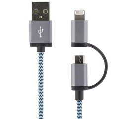 Streetz USB-microUSB+Lightning, 1.0m, sinine / IPLH-242 hind ja info | Mobiiltelefonide kaablid | hansapost.ee