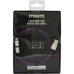 Streetz USB-microUSB+Lightning, 1.0m, lilla / IPLH-243 hind ja info | Mobiiltelefonide kaablid | hansapost.ee