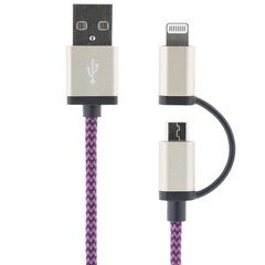 Streetz USB-microUSB+Lightning, 1.0m, lilla / IPLH-243 hind ja info | Mobiiltelefonide kaablid | hansapost.ee