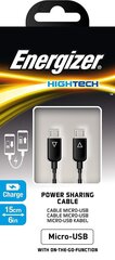 Energizer Hightech Micro-USB Power Sharing Cable 15cm (C12MCMCABK4), must цена и информация | Кабели для телефонов | hansapost.ee