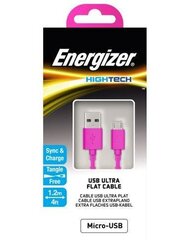 USB-laadija Energizer Hightech Ultra Flat Micro-USB, roosa hind ja info | Mobiiltelefonide kaablid | hansapost.ee