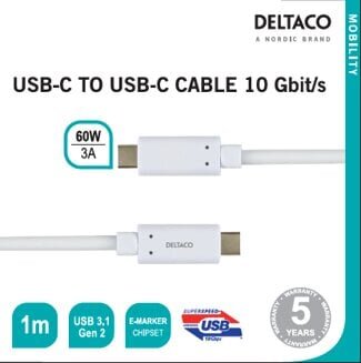 Deltaco USBC-1127M, USB C, 1m цена и информация | Mobiiltelefonide kaablid | hansapost.ee