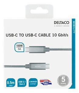 Deltaco USBC-1416M, USB C, 0.5m цена и информация | Mobiiltelefonide kaablid | hansapost.ee