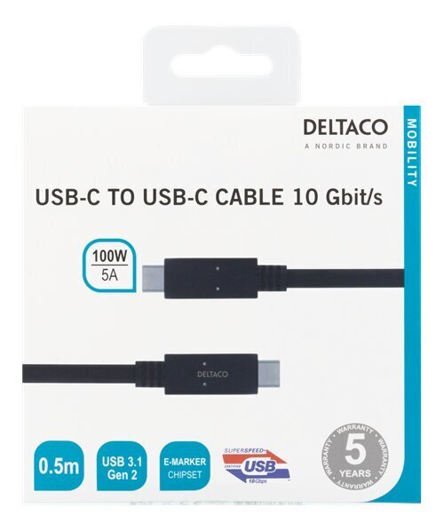 Deltaco USBC-1401M, USB C, 0.5 m цена и информация | Mobiiltelefonide kaablid | hansapost.ee