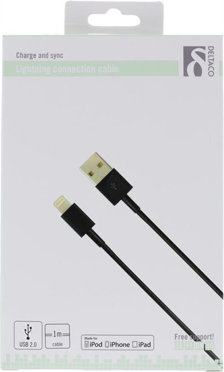 Deltaco IPLH-170, USB A, Lightning, 1m цена и информация | Mobiiltelefonide kaablid | hansapost.ee