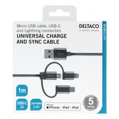 Deltaco IPLH-597, Micro USB, USB C, Lightning, 1м цена и информация | Borofone 43757-uniw | hansapost.ee