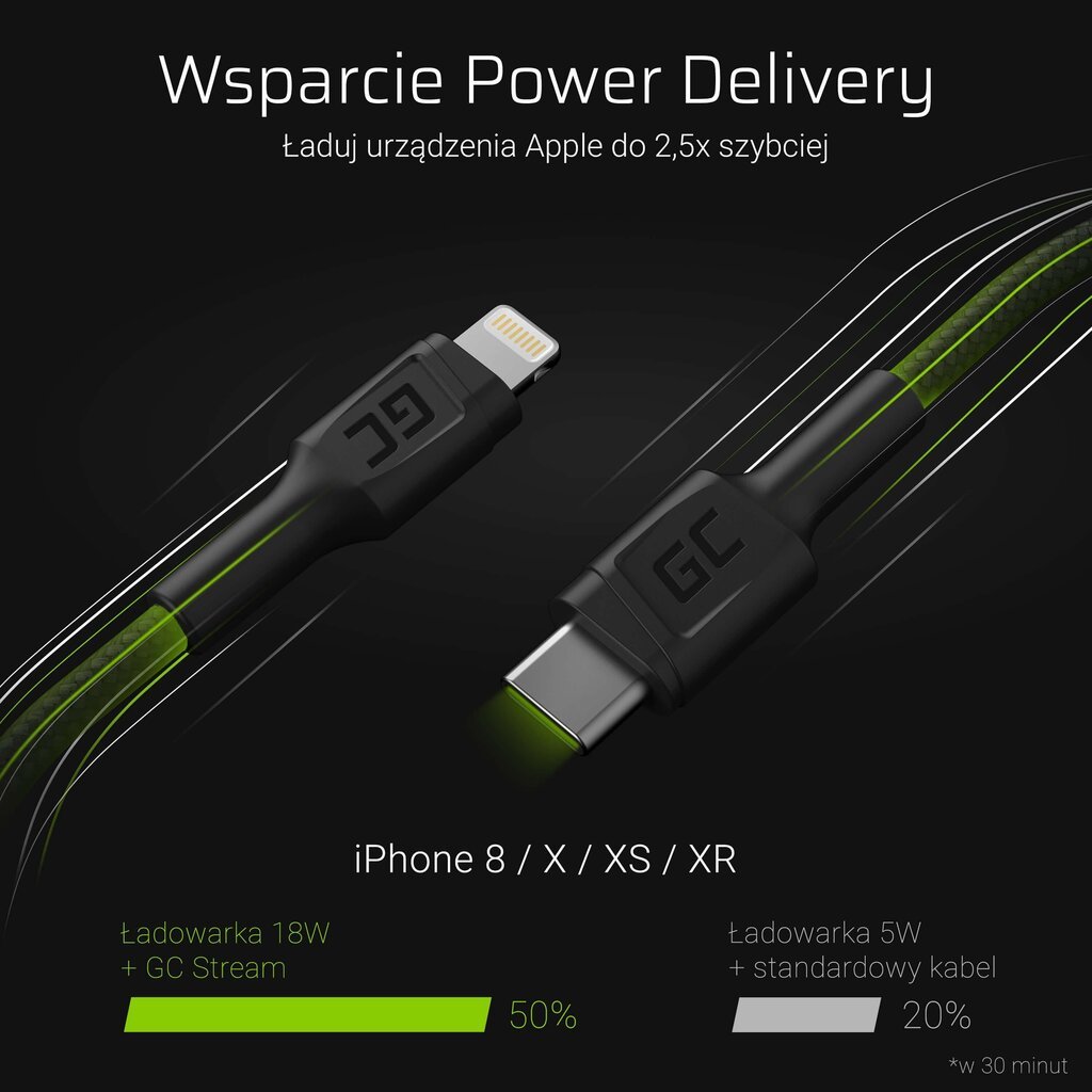 Green Cell USB-C - Lightning цена и информация | Mobiiltelefonide kaablid | hansapost.ee