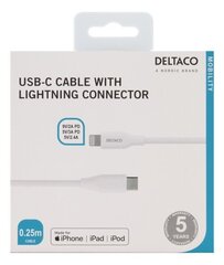 Deltaco IPLH-300M, USB C, Lightning, 0.25 м цена и информация | Кабели для телефонов | hansapost.ee