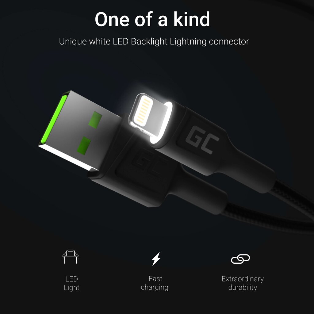 Green Cell KABGC05, USB - Lightning, 1.2m hind ja info | Mobiiltelefonide kaablid | hansapost.ee