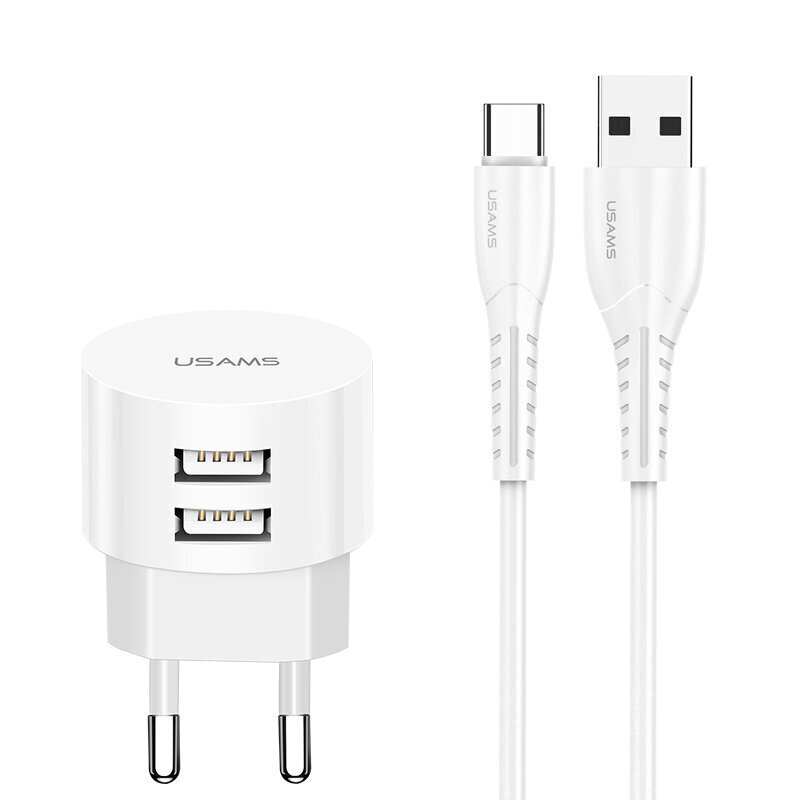 Usams T20 reisi-USB-laadija + USB-C-kaabel, valge hind ja info | Mobiiltelefonide kaablid | hansapost.ee