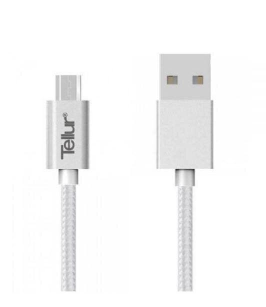 Nailonist andmeedastuskaabel Tellur USB/Micro USB, 1m, Hõbedane цена и информация | Mobiiltelefonide kaablid | hansapost.ee