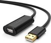 USB 2.0 pikenduskaabel UGREEN US121, aktiivne, 5 m, must цена и информация | Mobiiltelefonide kaablid | hansapost.ee