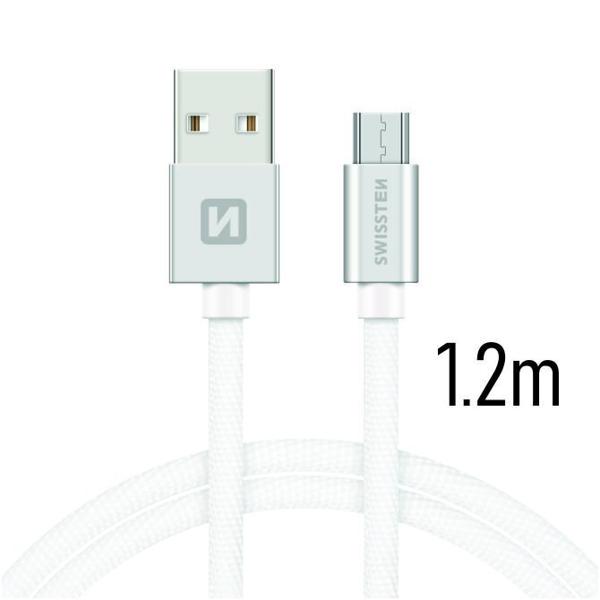 Swissten Textile Universal Micro USB Data and Charging Cable 1.2m Silver hind ja info | Mobiiltelefonide kaablid | hansapost.ee