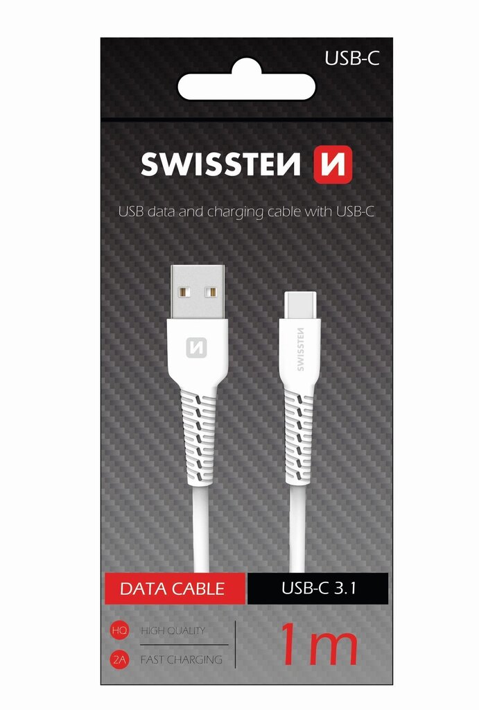 Swissten Basic Universal Quick Charge USB-C Data and Charging Cable 1m White hind ja info | Mobiiltelefonide kaablid | hansapost.ee