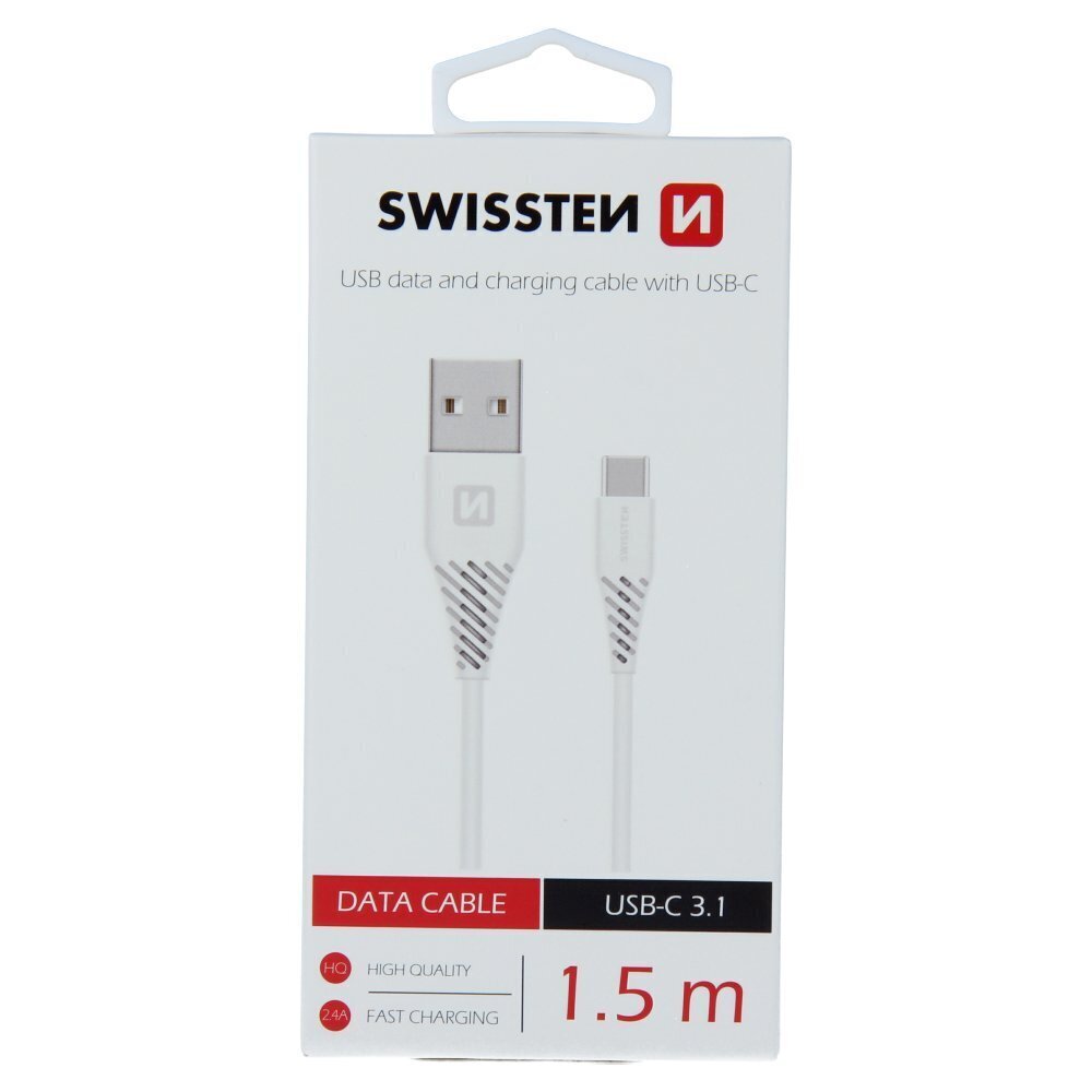 Swissten Basic Universal Quick Charge USB-C Data and Charging Cable 1.5m White цена и информация | Mobiiltelefonide kaablid | hansapost.ee