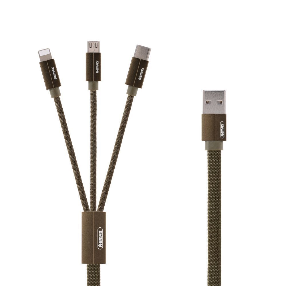 Remax Kerolla RC-094. lame USB-mikro-USB / välk / USB-C kaabel kangapunutisega 2.4A 1M. (Must) hind ja info | Mobiiltelefonide kaablid | hansapost.ee