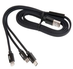 Remax Kerolla RC-094th Flat USB - кабель micro USB / Lightning / USB-C с тканевым переплетением 2.4A 1M. (черный) цена и информация | Кабели для телефонов | hansapost.ee