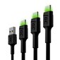 Green Cell USB-C kaabli komplekt 3x QC 3.0 0.3 m 1.2 m 2 m hind ja info | Mobiiltelefonide kaablid | hansapost.ee